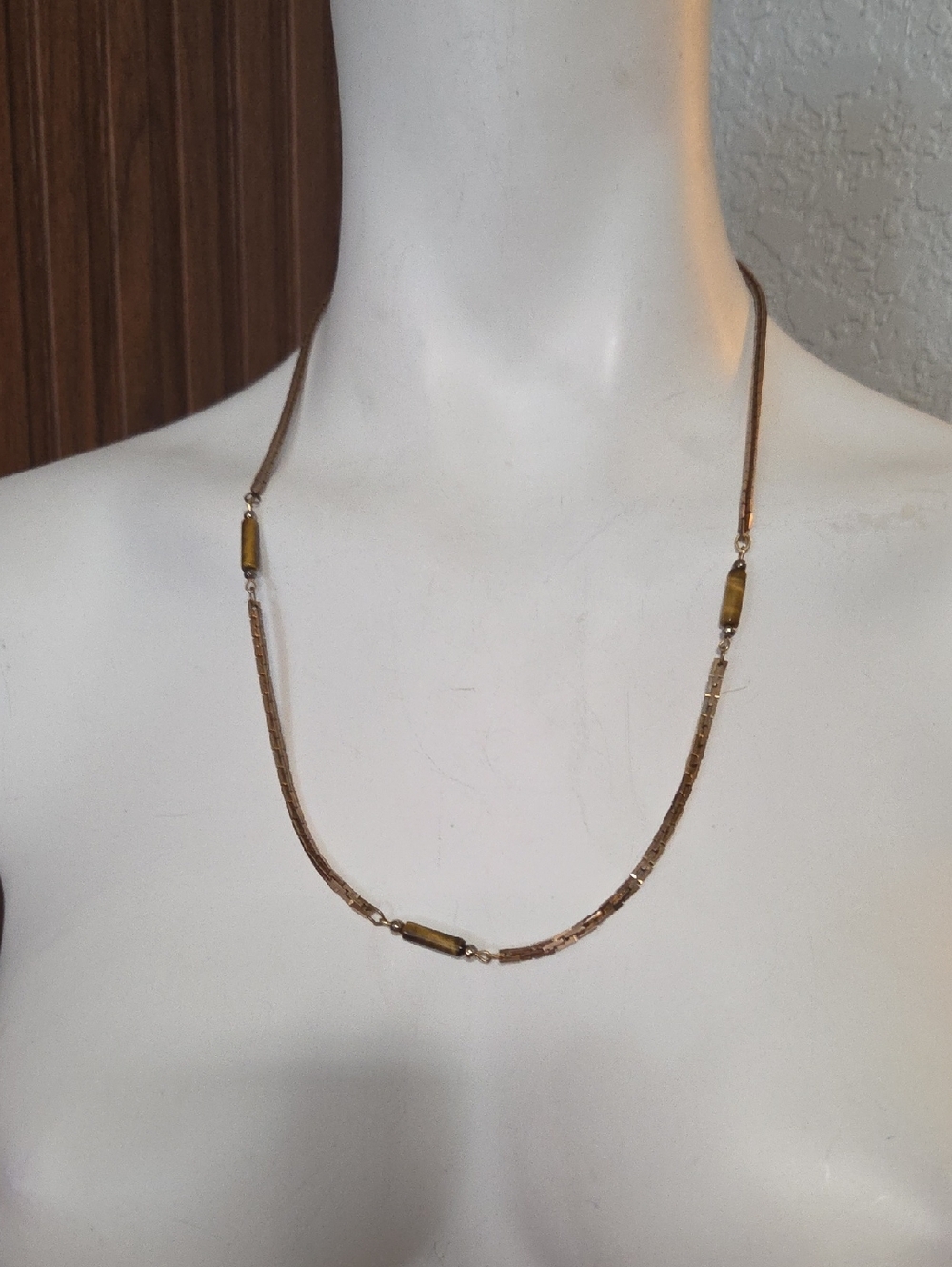 Gold-Tone Brown Beaded Station Necklace